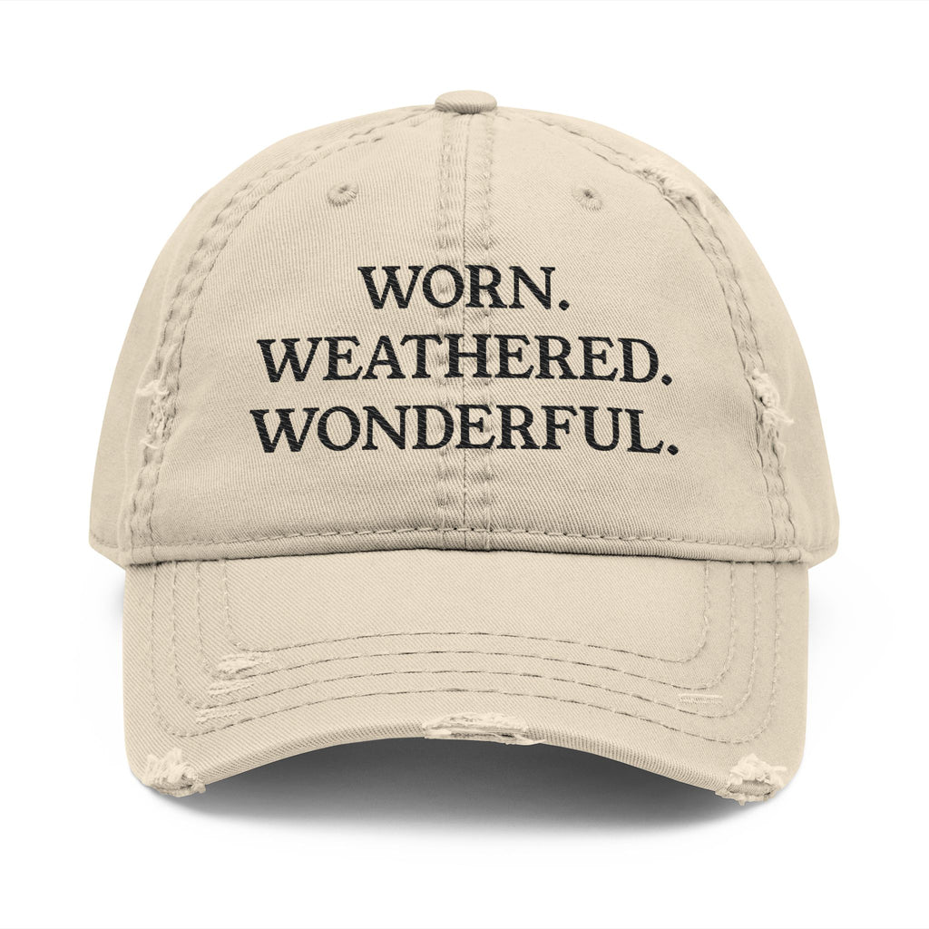 Worn Weathered Wonderful Khaki Embroidered Hat