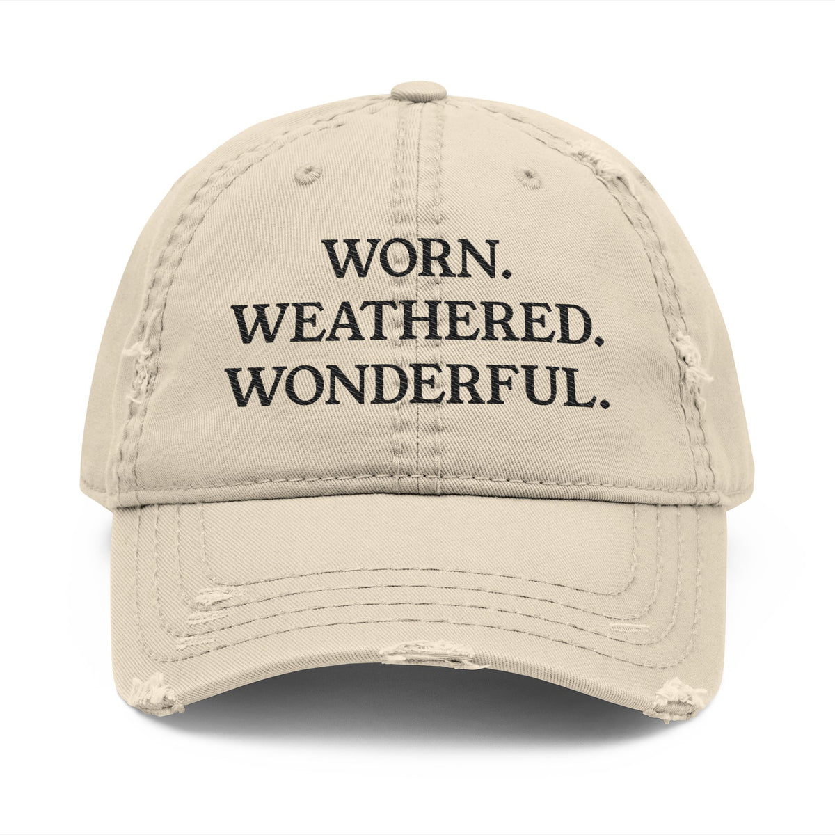 Worn Weathered Wonderful Khaki Embroidered Hat